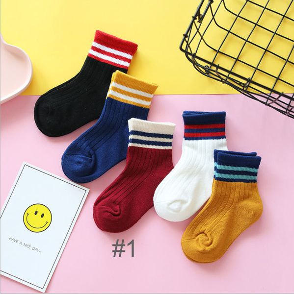 

5 pairs kids socks autumn cute cartoon warm mid socks stripe socks boys and girls multi-color sock, Pink;yellow
