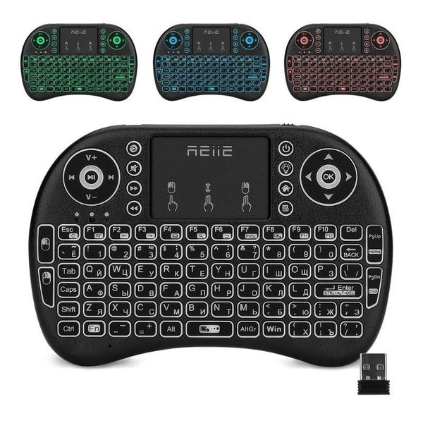 

reiie i8l 2.4g russian wireless mini keyboard with touchpad ,changeable color led backlit, li-ion battery for tv box, pc