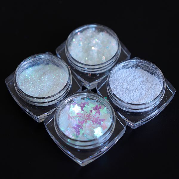 

nail glitter 4pcs/set holographic art flakes silver ab color sequins dust powder diy gel polish manicure decorations, Silver;gold