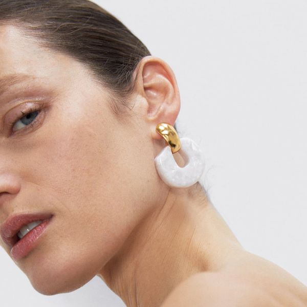 

dangle & chandelier aensoa 2021 vintage large earrings for women statement geometric gold metal resin pendant acrylic jewelry gift, Silver
