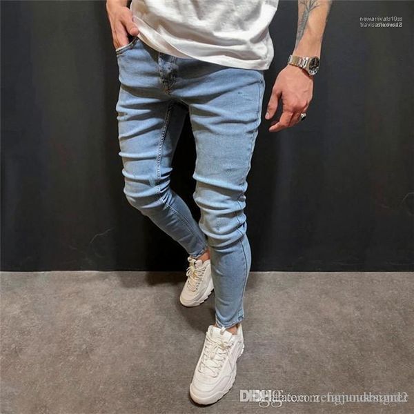 

homme одежда кнопка zippere тонкий повседневная одежда мужская новые дизайнерские джинсы брюки solid color fashion style, Blue