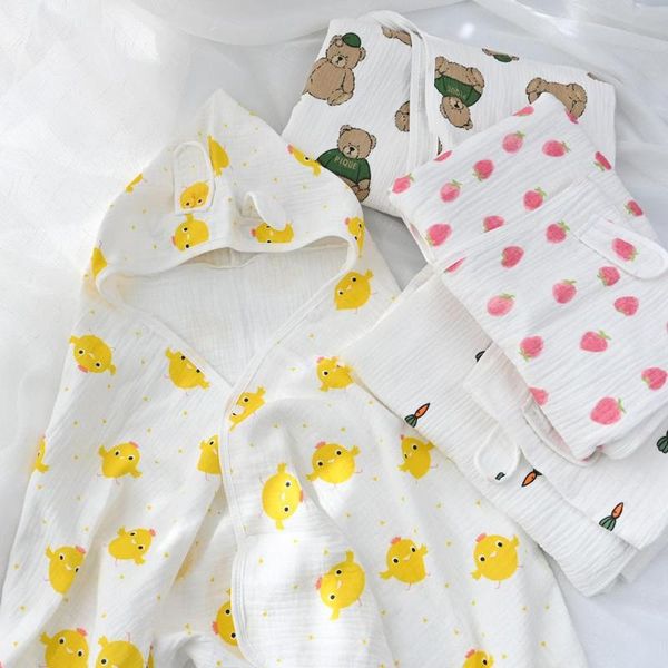 

cartoon printed cloak children's hooded bathrobe baby gauze cloak bath towel baby blanket cotton towel four seasons swaddle wrap
