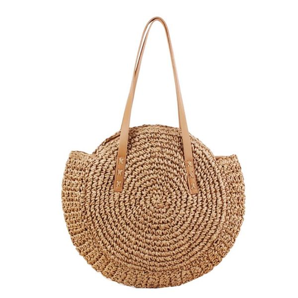 

women straw beach bag purse pouch round summer vintage single shoulder lovely fashion crochet handbag large capacity cute girls