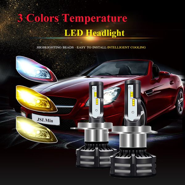 

led car headlight bulb h1 h7 h4 h1 d1s hi/lo beam led fog lamp conversion kit auto t6 tricolor 3000k 4300k 6000k all in one
