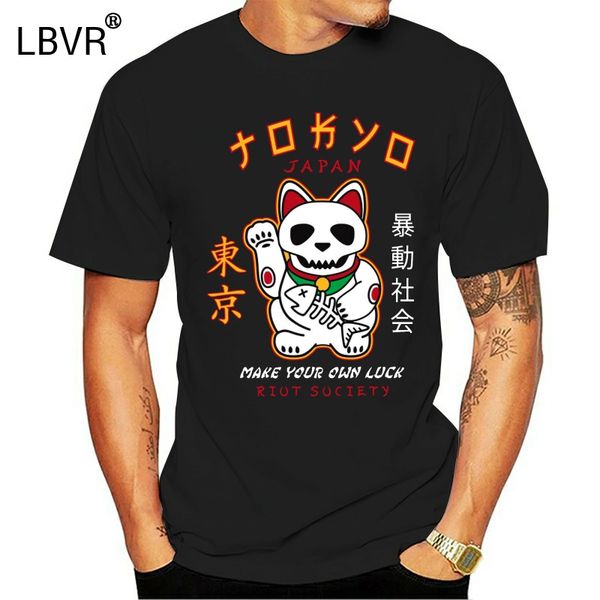 

бунт общество япония lucky cat череп футболка летний стиль tee shirt