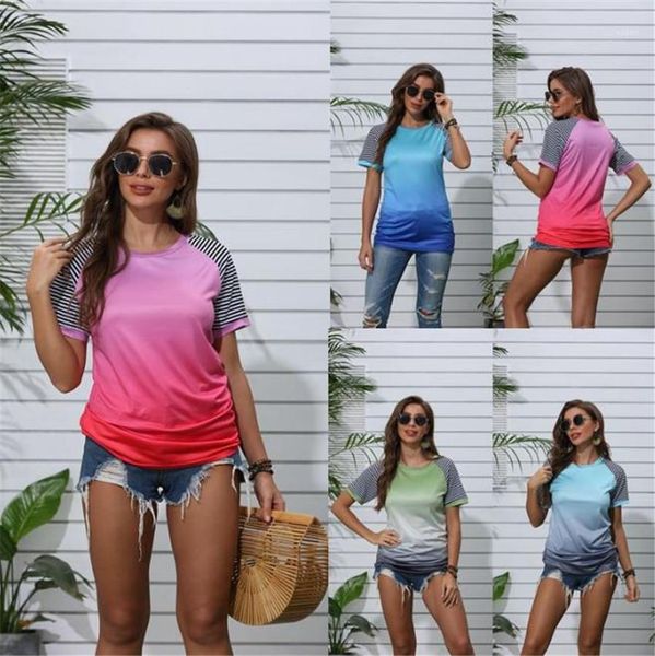 

с коротким рукавом o-образным вырезом сыпучие женские топы повседневная contrast color femme тис лето womens tshirts мода отпечатано, White