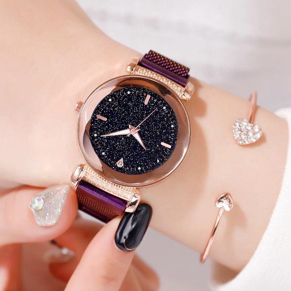 

2020 new brand starry sky women watch fashion elegant magnet buckle ladies wristwatch luxury women watches zegarek damski, Slivery;brown