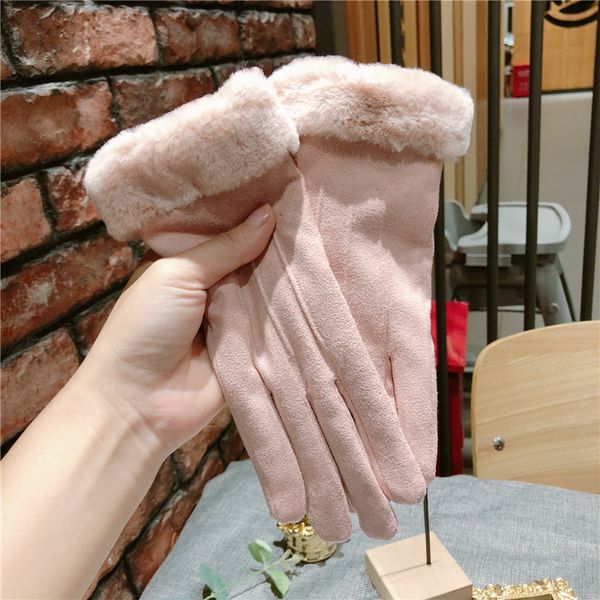 

five fingers gloves women korean touch screen finger velvet thick double layer female students warm autumn and winter, Blue;gray
