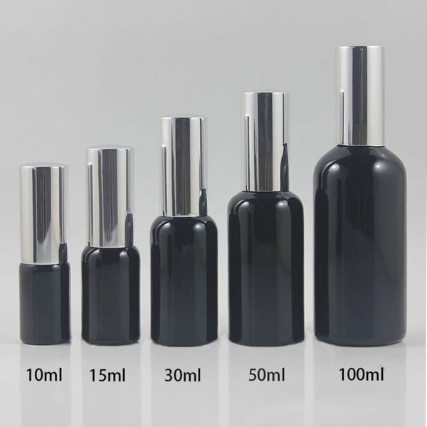 

storage bottles & jars 15ml glass black/black frosted pump bottle with silver lid