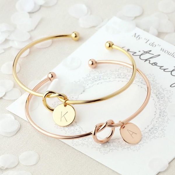 

personalized knot initial bracelet bangles a-z 26 letters initial charm bracelet love bangles for women bridesmaid gift, Black
