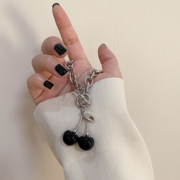 

aomu punk black red cherry pendant choker girl clavicle necklace korean retro titanium steel ot buckle for women party club wear, Silver