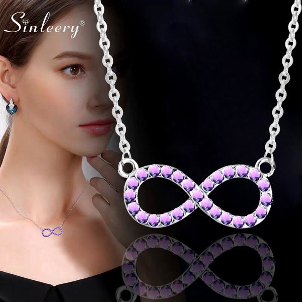 

pendant necklaces sinleery infinity silver color chain pink purple blue cubic zirconia choker necklace for women jewelry xl708 ssa