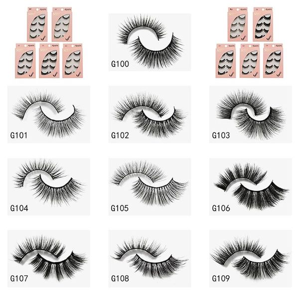 

4 pairs 3d mink eyelashes natural cross long false black bushy eye lashes extensions reusable beauty makeup tool 16.5x9.4x1.2cm