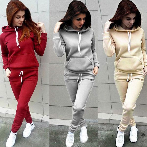 

women autumn winter casual clothing sets long sleeve hooded sweatshirt + high waist pants sweatpants lady warm tracksuits x0923, Gray