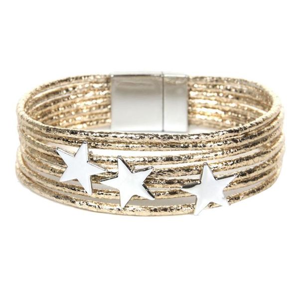 

boho женщины многослойная круг star кожезаменитель браслет магнитный, Black