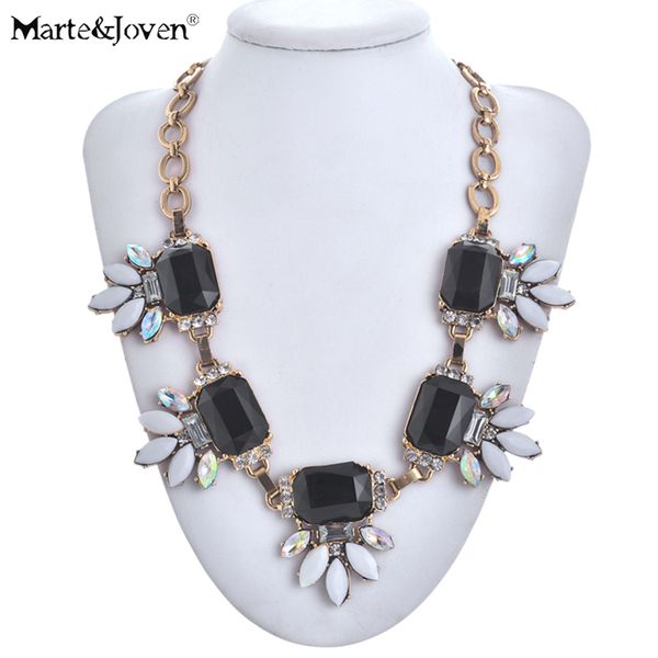 

marte&joven vintage flower chunky chokers necklaces for women black square pendant statement big necklace ladies retro jewelry, Golden;silver