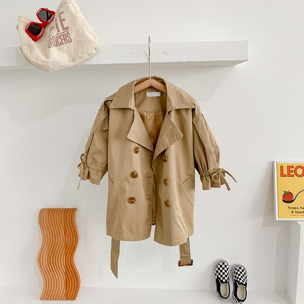 

2020 new girls coat fashion trench autumn girl casual clothes button long coats children solid outerwear cool outfit 2 7y, Blue;gray