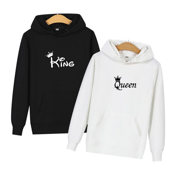 

king and queen matching couple hoodies women men sweatshirt lovers couples hoodies korean style casual couple wear pullover gift, Black