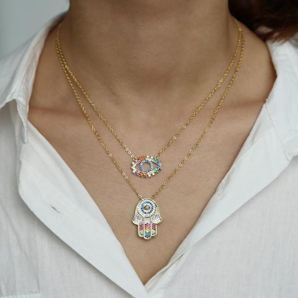 

chains 41+5cm colorful gold necklaces 2 layer lucky turkish bohemia jewelry 2021 rainbow necklace, Silver