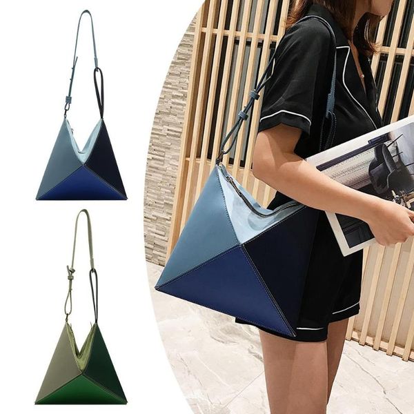 

fashion hit color geometric foldable shoulder handbags for women pu leather large capacity handle bags bolsas feminina muje