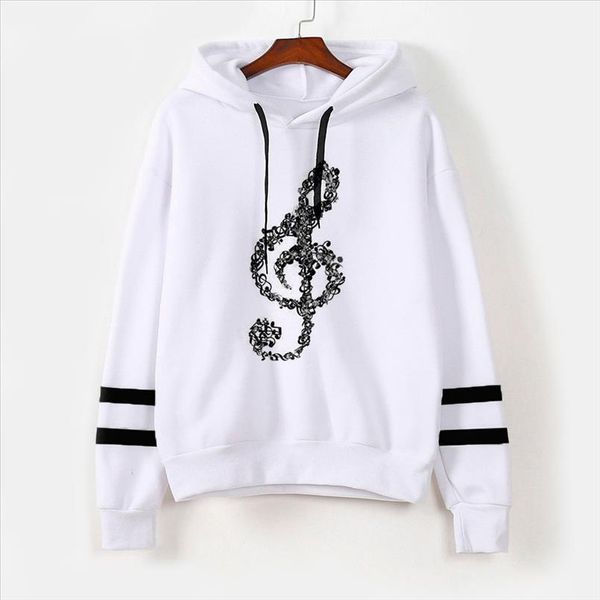 

девочка musical notes hoodie полосатый печать drawstring с длинным рукавом толстовка с капюшоном вскользь женщин пуловер топы блузка t1g, Black