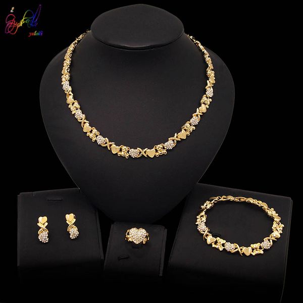

yulaili teddy bear heart shape xoxo necklace earrings bracelet ring for women wedding jewelry sets party gifts, Black