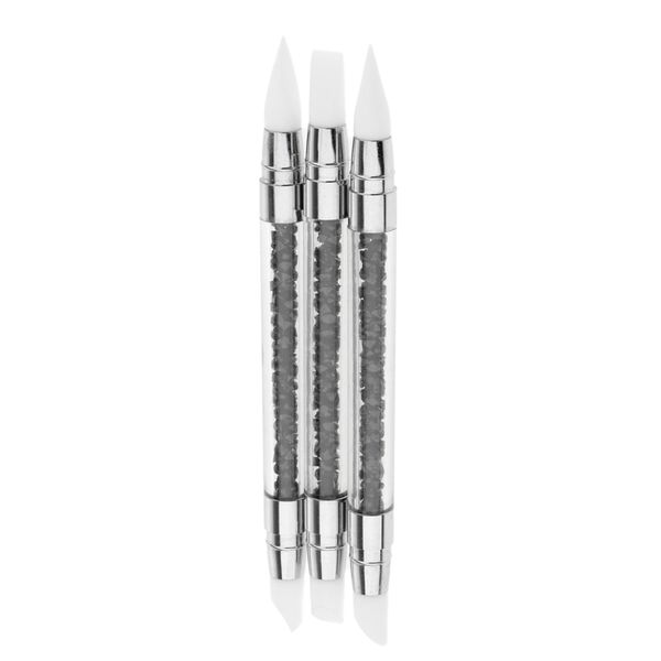 

3 pieces 2 ways nail art silicone drawing pen dotting tools carving pencils set