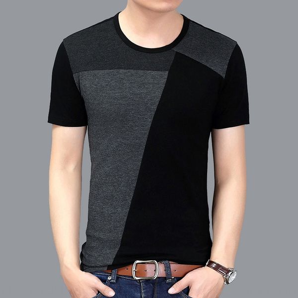 

cotton men's short-sleeved korean round neck stitching contrast color short-sleeved slim fit t- shirt shirtfashion t-shirt 6012 yoqxh, Blue