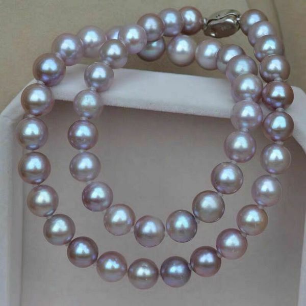 

chains gorgeous 9-10mm south sea round lavender pearl necklace 18inch 925s, Silver