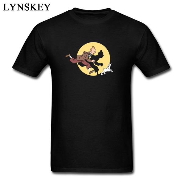 

funny cartoon mens t shirts round collar pure cotton clothes for student tintin comic film logo printed tshirts gift