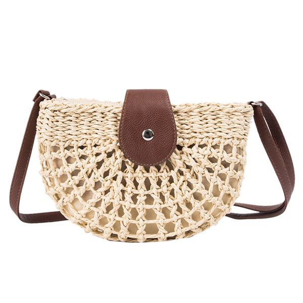 

fashion rattan weave bag women straw bag semi-circular hollow female shoulder messenger beach vacation leisure handbag hollo