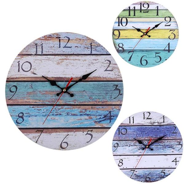 

pastoral round stripe wall clock hanging ornament for living room bedroom office bar decoration clock