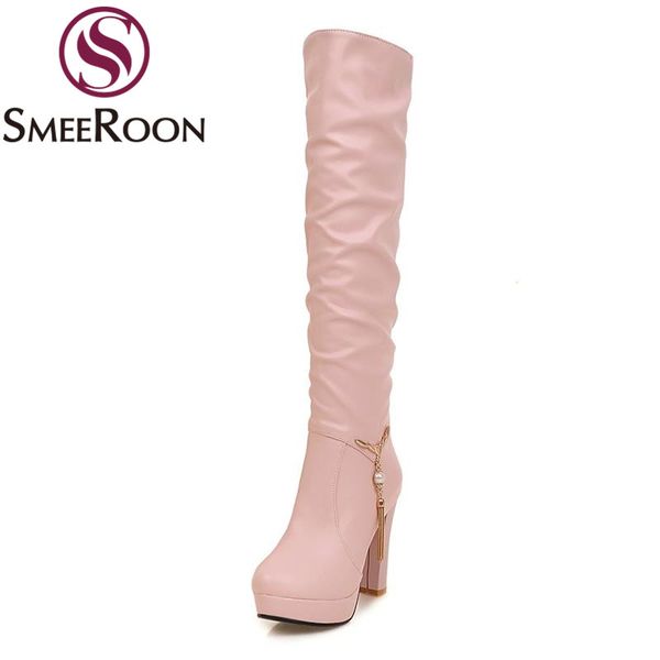 

smeeroon 2020 over the knee boots elegant office lady engagement woman boots popular metal decoration thigh high winter, Black
