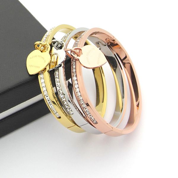 

jewelry wholesale letter t peach single row of diamond bracelet heart single ladies fashion bangles, Black