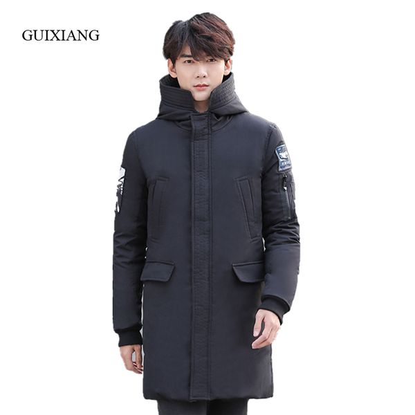 

2020 new arrival style men boutique long feather parkas fashion casual hooded men's solid thick cotton padded clothes size m-3xl, Black