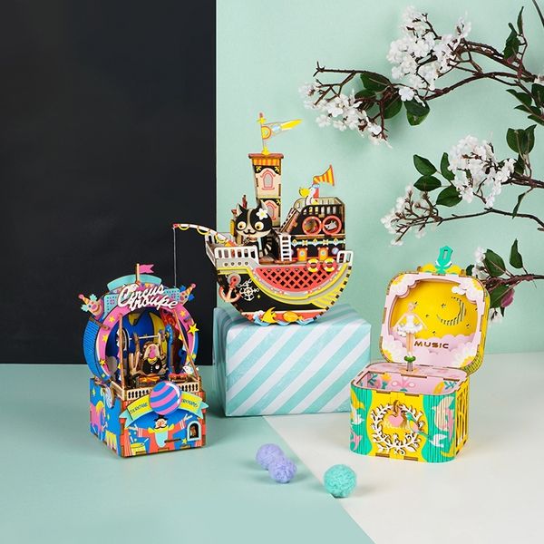 

robotime творческий diy 3d kitty робот ballerma деревянные головоломки игры ассамблея подвижный music box подарок игрушки для детей взрослых