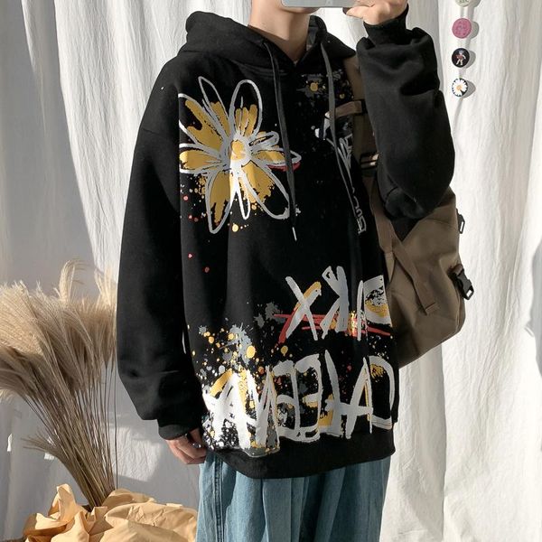 

autumn spring black patchwork hoodies men's sweatshirts hiphop punk streetwear casual pullover kg-238