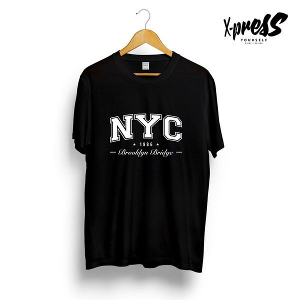 

nyc brooklyn bridge 1986 - graphic print mens t-shirt black white red new york