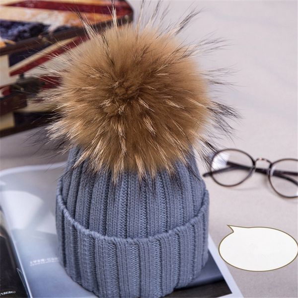 

fashion raccoon hair knit wool fur pompom winter hats for women beanie bonnet cap balaclava hat gorros de lana mujer winter hat, Blue;gray