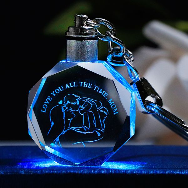 

keychains crystal key chain for mom glass ring laser engraved colorful led pendant gifts souvenirs keychian mother, Silver