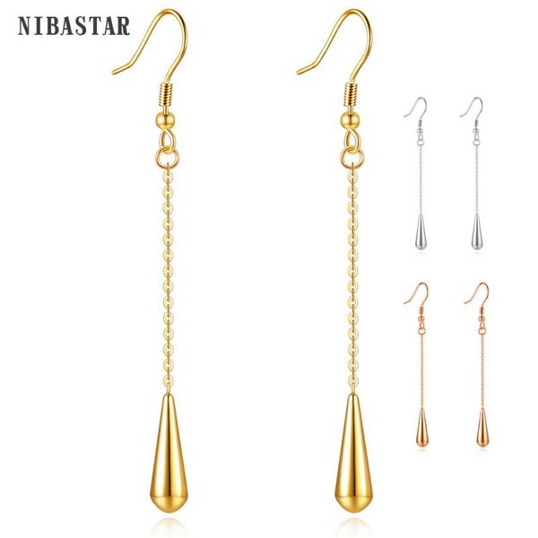 

stainless steel water drop long tassel dangle earrings for women girls, Silver