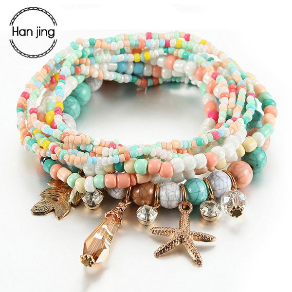 

bohemian multilayer colorful beads bracelets bangles for women jewelry boho tassel starfish beach charm bracelet gifts pulseiras, Golden;silver