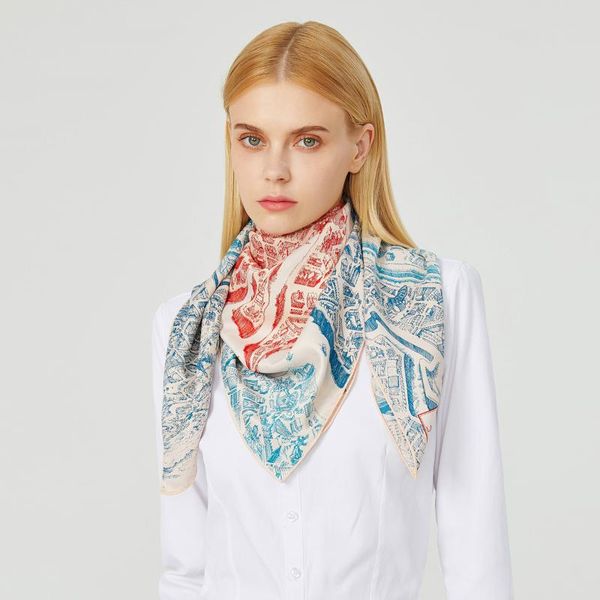 

90cm brand horse scarf women winter bandana handmade curled twill silk square scarf foulard hijab scarves shawl, Blue;gray