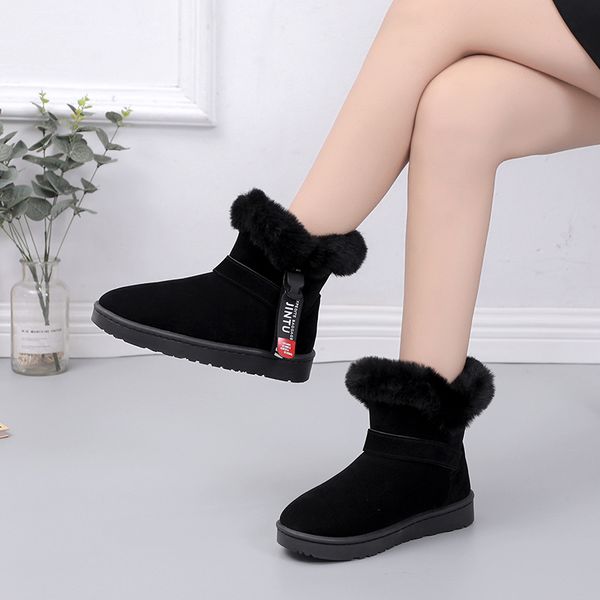 

boots winter snow for women shoes woman warm plush faux fur ladies slip on flat platform casual female plus size, Black