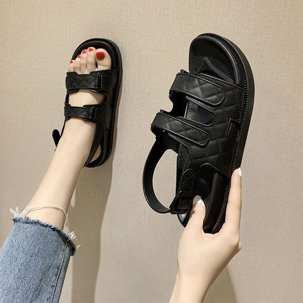 

mcckle women summer open toe pvc sandals ladies hook&loop ankle buckle strap flat sandal woman platform fashion female shoes, Black
