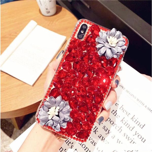 

designer phone case for iphone 11 case iphone 11 pro max case big bling stones camellia crystal diamonds rhinestone 3d designer phone cases