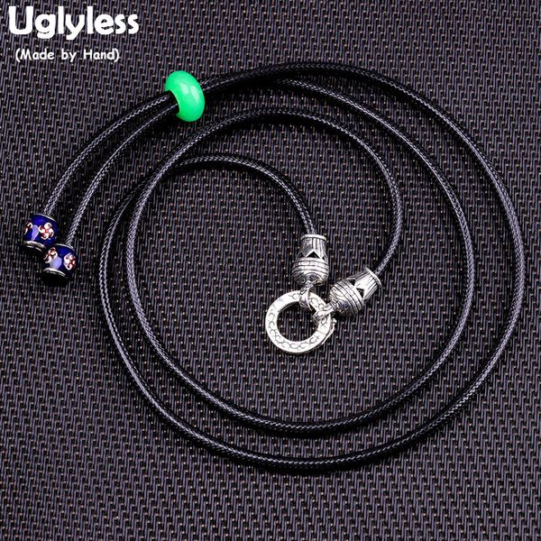 

uglyless adjustable 5mm thick genuine leather rope chains women men real 925 silver thai silver necklaces no pendant c111