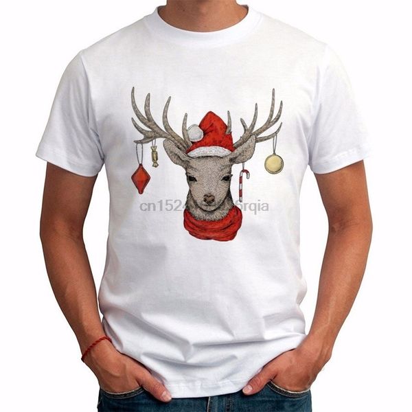 

hipster fashion casual man male men o-neck christmas antelope print white men clothing white t-shirt tee