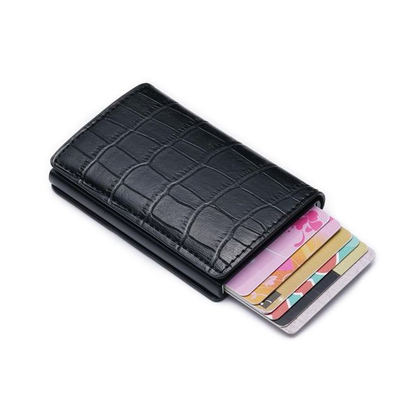 

new men aluminum wallet back pocket id card holder rfid blocking mini magic wallet automatic credit card coin purse, Red;black