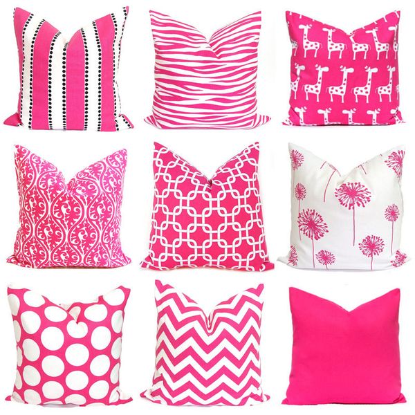 

pillow case 1pc polyester fuchsia pink flower polka dot striped geometric printed decorative cover throw pillows 45*45 cm